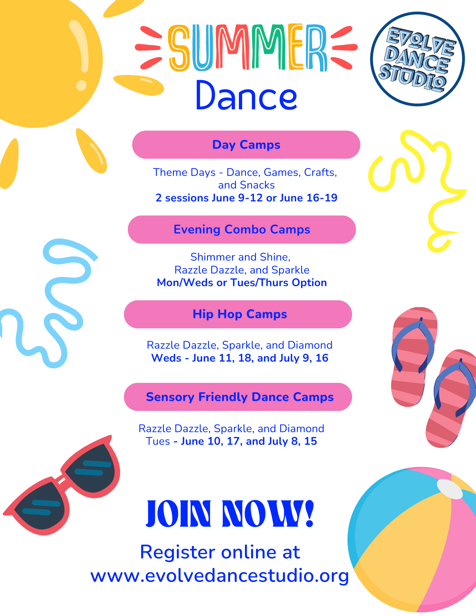 Green Yellow Pink Creative Summer Camp Flyer